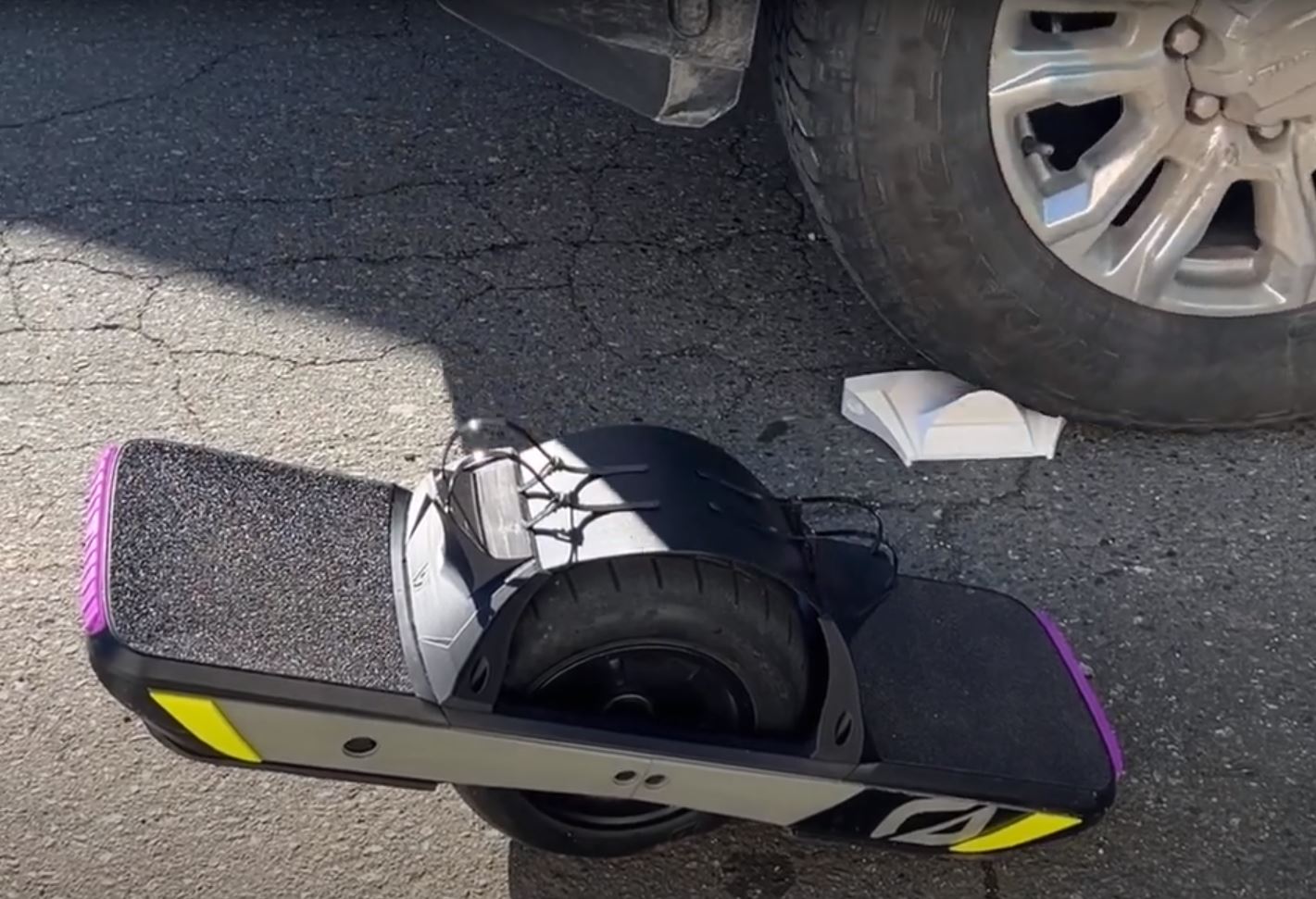 Load video: running a truck over the onewheel fender to prove its durabilty